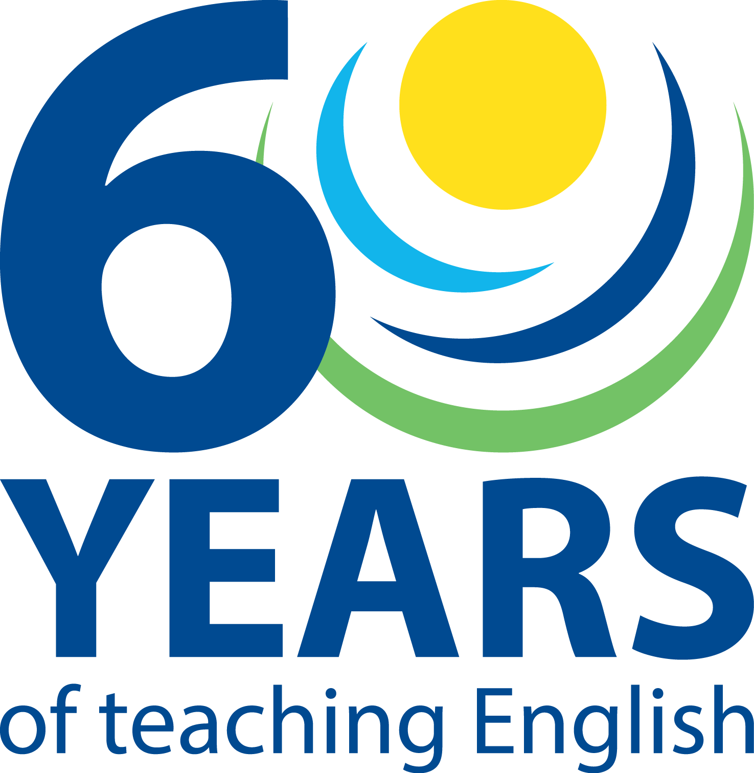 60 years of teaching English logo in blue