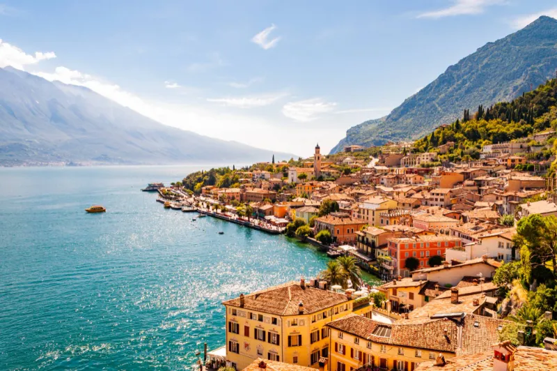 Limone sul Garda on the shore of Lake Garda, with mountains rising behind the town