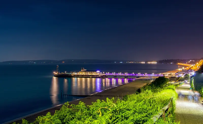 Bournemouth east cliff at night in Bournemouth