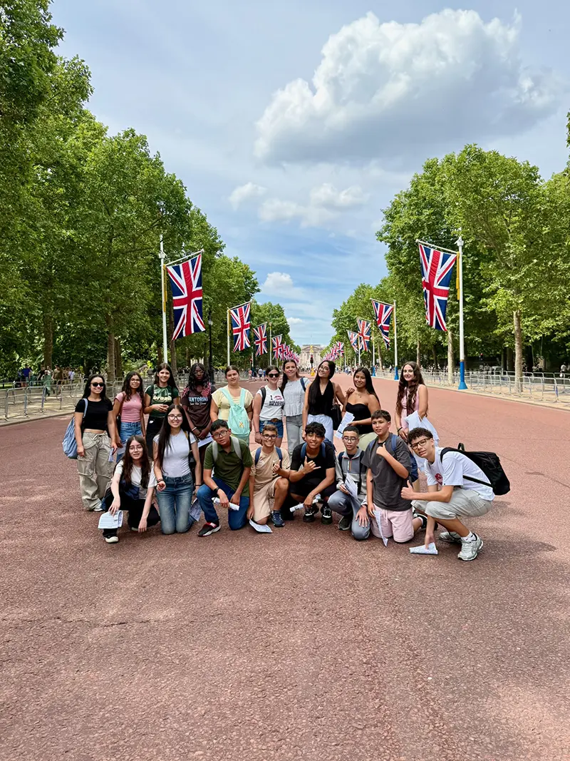 Students on the mall road on a school excursion
