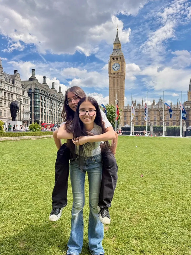 Students having fun in front of Big Ben