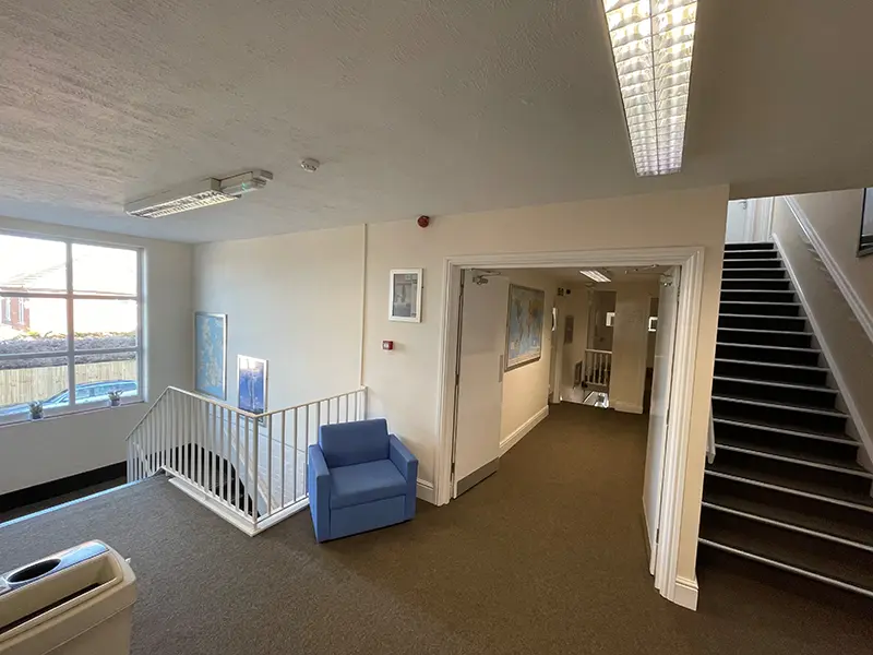 School seating area outside cafeteria at Southbourne School