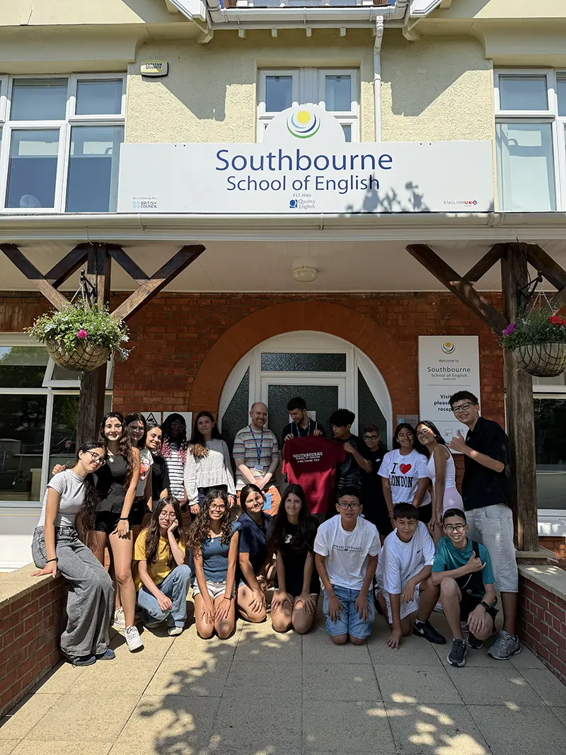 Students in front of school at Southbourne School