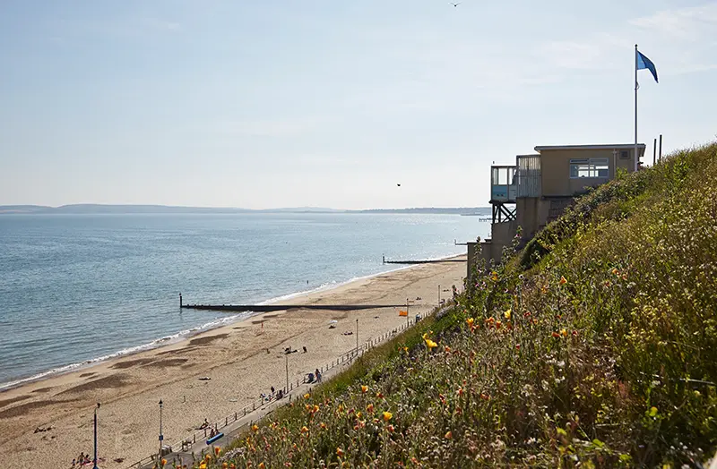 Southbourne beach with cliff lift in Southbourne