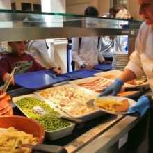 Food being served in cafeteria