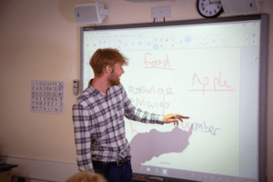 Teacher using interactive smartboard