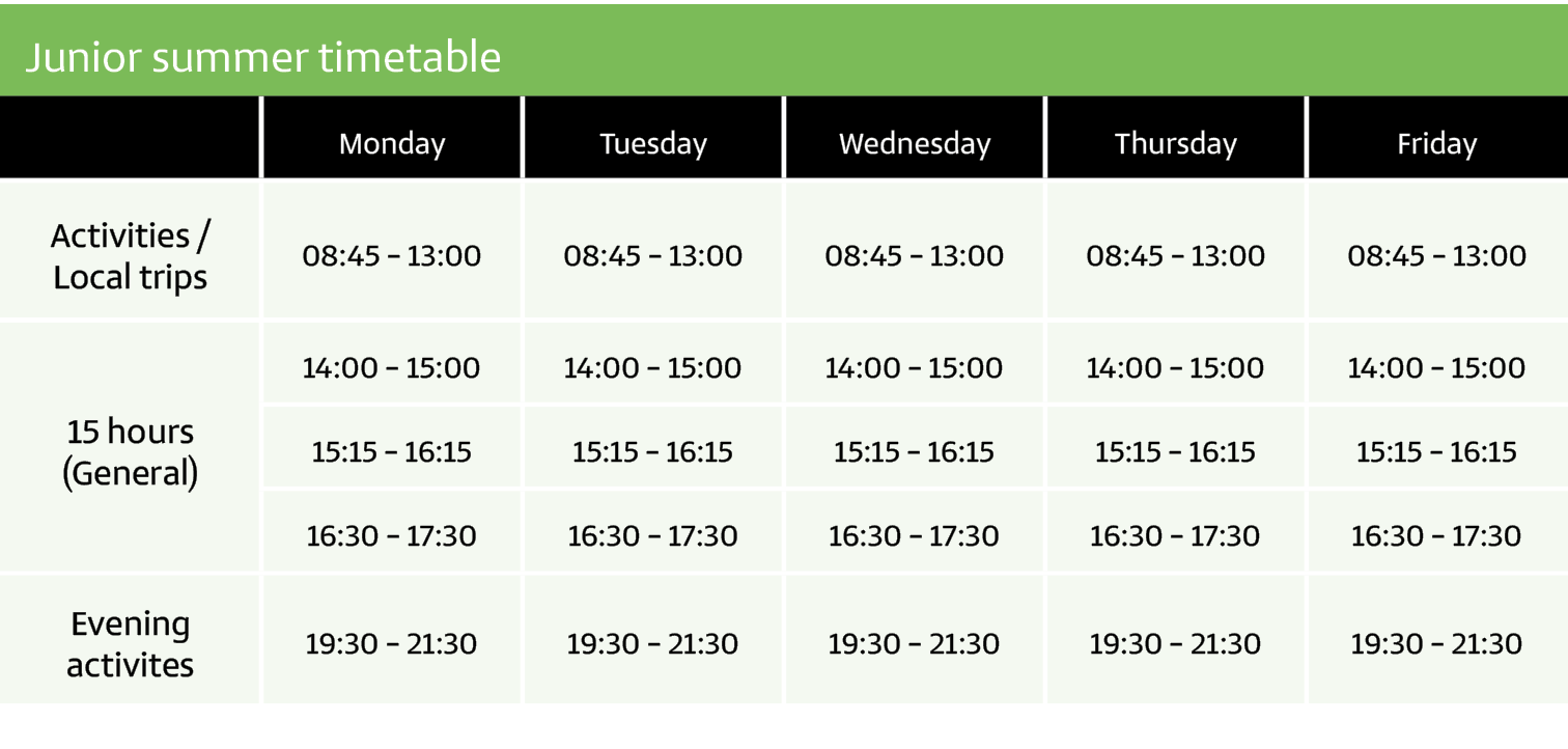 Junior summer timetable 2026